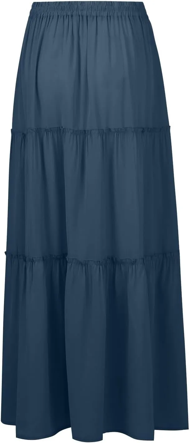 Long Skirts for Women Floral Maxi Skirt with Pockets Beach Flowy Midi Boho Skirt Casual Pleated High Waisted Skirts
