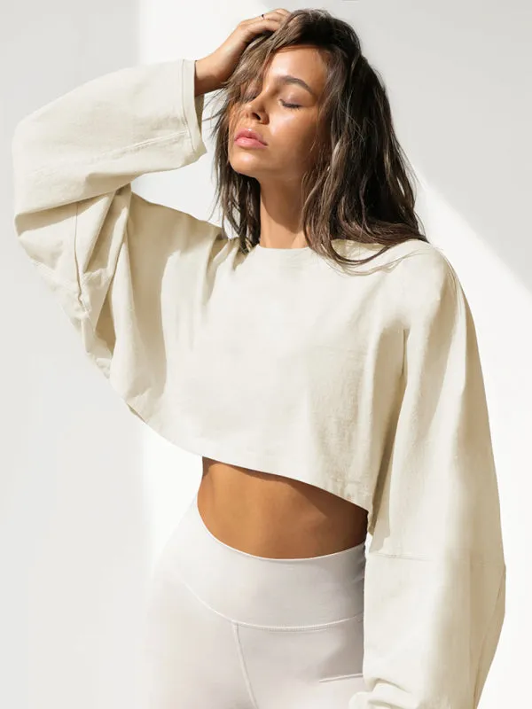 Loose Fit Cropped Round Neck Fashion Sweatshirt
