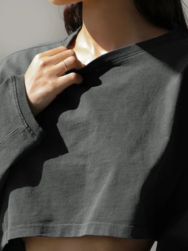 Loose Fit Cropped Round Neck Fashion Sweatshirt