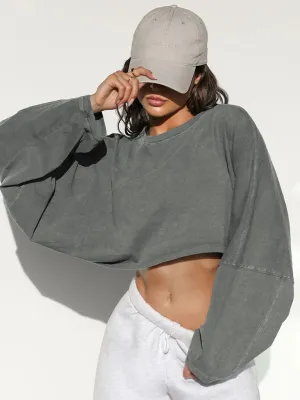Loose Fit Cropped Round Neck Fashion Sweatshirt