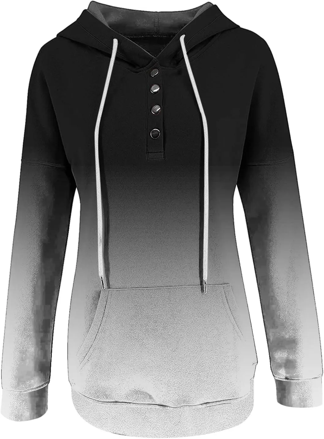LRMQS Womens Fall Fashion 2024 Button Drawstring Long Sleeve Hoodies Pullover Color Block Casual Trendy Loose Fit Clothes