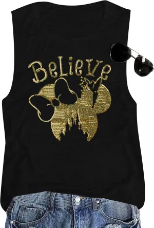 Magical Tank Tops Women Sequin Believe Tanks Magic Kingdom Castle Shirt Family Vacation Shirt Summer Sleeveless Tops