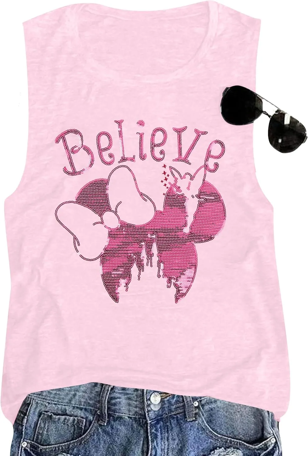 Magical Tank Tops Women Sequin Believe Tanks Magic Kingdom Castle Shirt Family Vacation Shirt Summer Sleeveless Tops