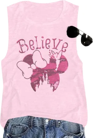 Magical Tank Tops Women Sequin Believe Tanks Magic Kingdom Castle Shirt Family Vacation Shirt Summer Sleeveless Tops