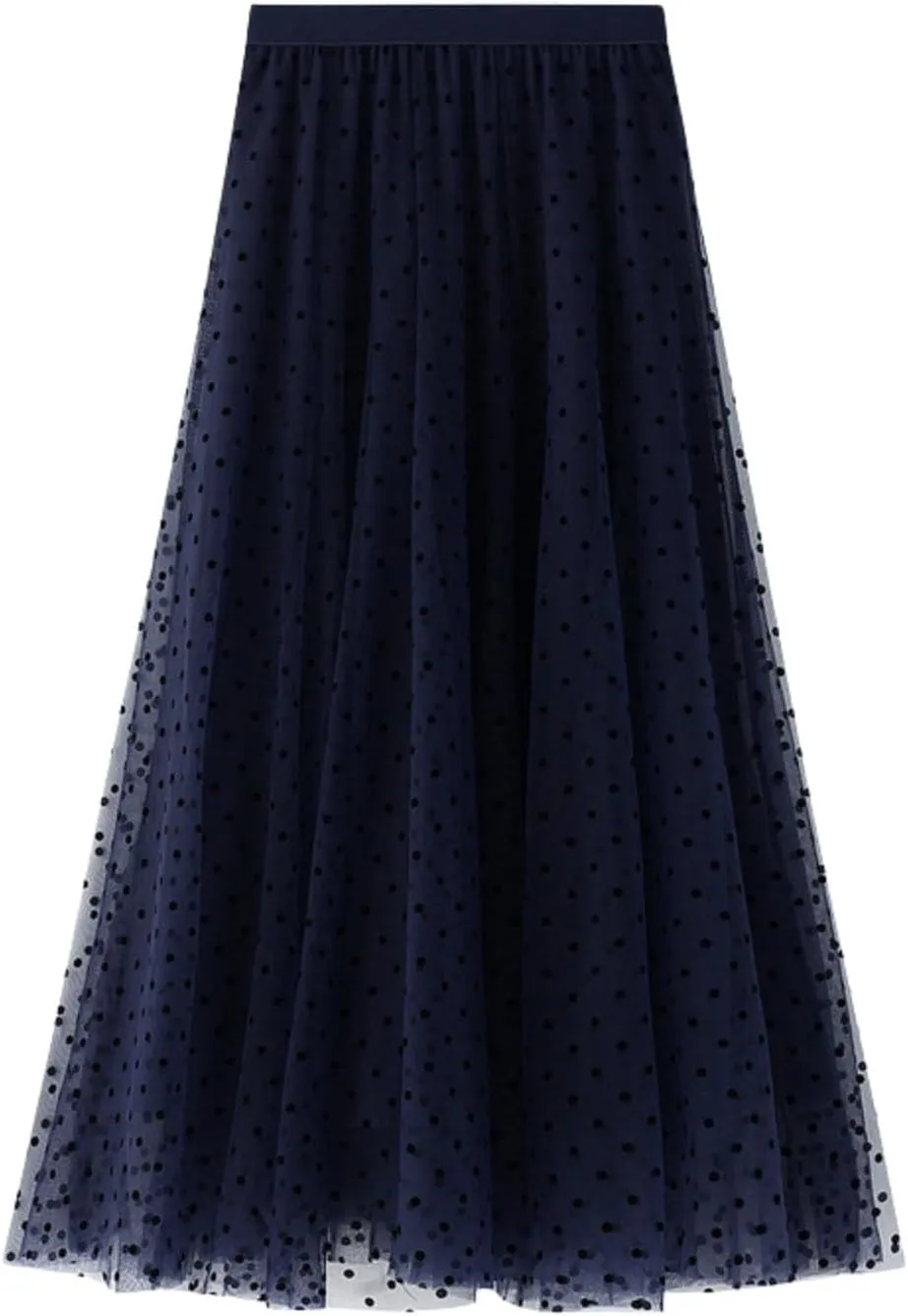 Maxi Skirt Women's A-Line Fairy Elastic Waist Midi Skirt Under Skirts Shorts for Women Flocked Polka Dot Mesh Skirt