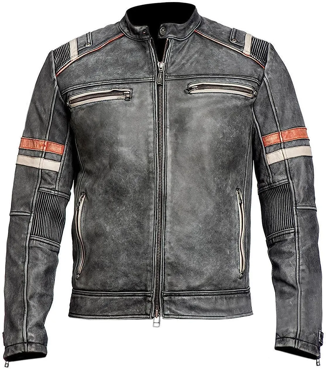 Men's Cafe Racer Jacket-Vintage Retro Biker Leather Jacket-Cafe Racer Motorcycle Jacket