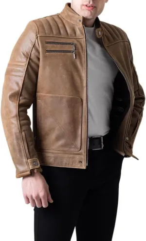 Men's Cafe Racer Jacket-Vintage Retro Biker Leather Jacket-Cafe Racer Motorcycle Jacket