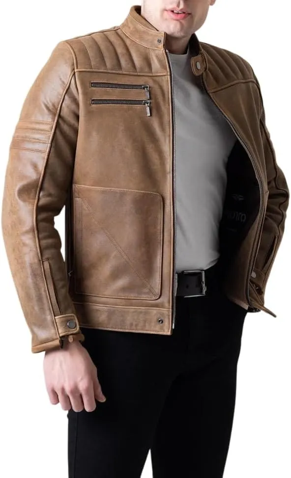 Men's Cafe Racer Jacket-Vintage Retro Biker Leather Jacket-Cafe Racer Motorcycle Jacket