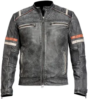 Men's Cafe Racer Jacket-Vintage Retro Biker Leather Jacket-Cafe Racer Motorcycle Jacket