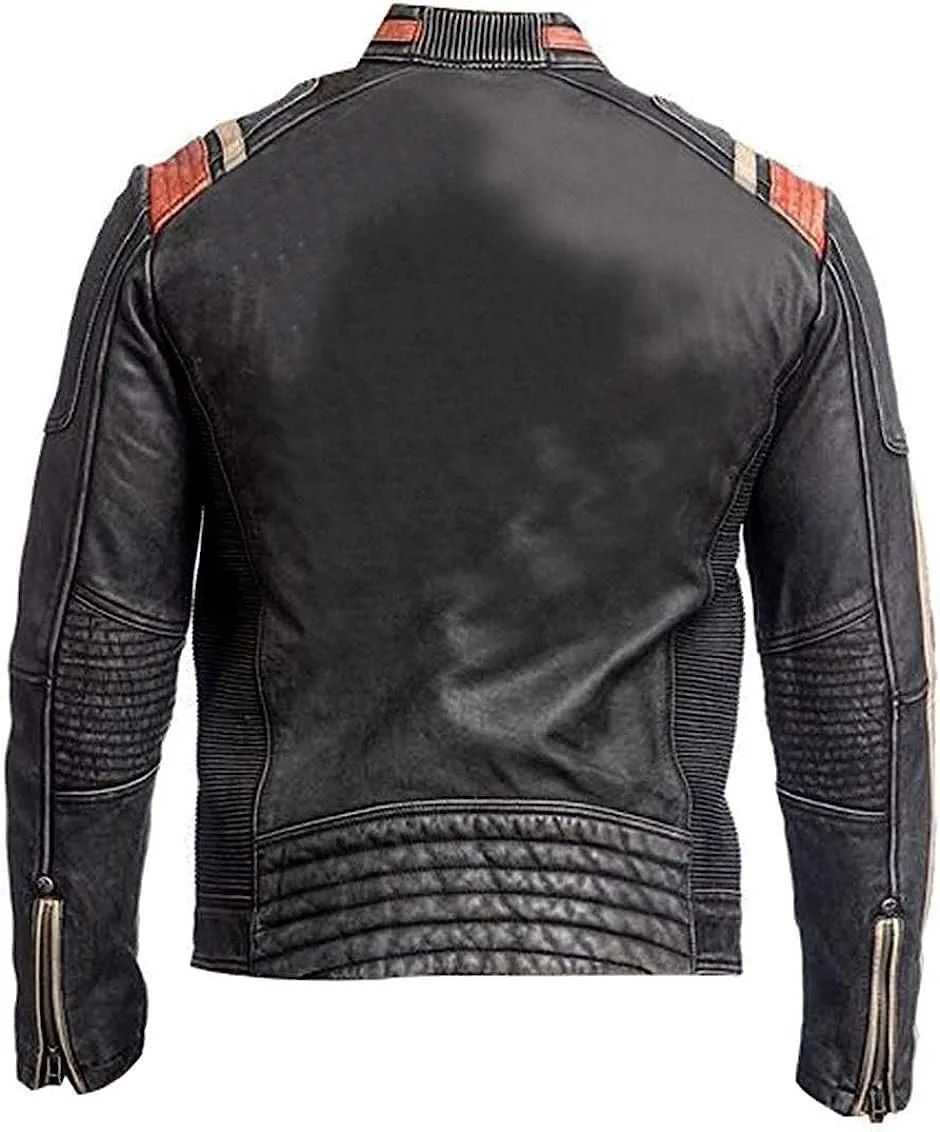 Men's Cafe Racer Jacket-Vintage Retro Biker Leather Jacket-Cafe Racer Motorcycle Jacket