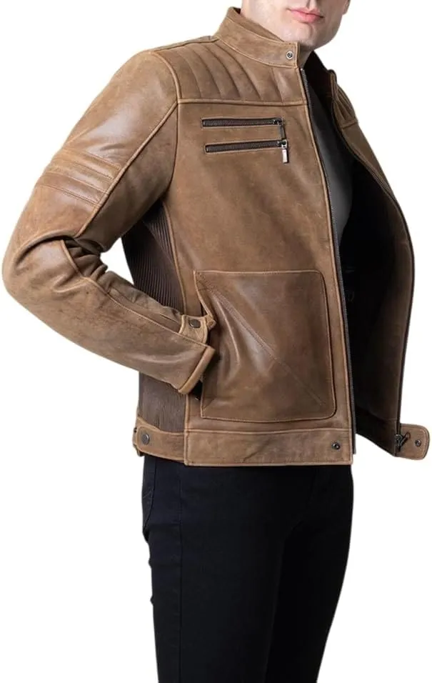 Men's Cafe Racer Jacket-Vintage Retro Biker Leather Jacket-Cafe Racer Motorcycle Jacket
