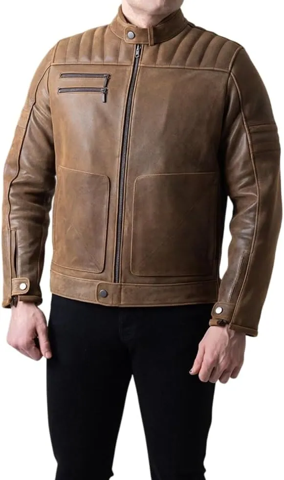 Men's Cafe Racer Jacket-Vintage Retro Biker Leather Jacket-Cafe Racer Motorcycle Jacket