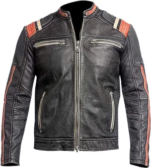 Men's Cafe Racer Jacket-Vintage Retro Biker Leather Jacket-Cafe Racer Motorcycle Jacket