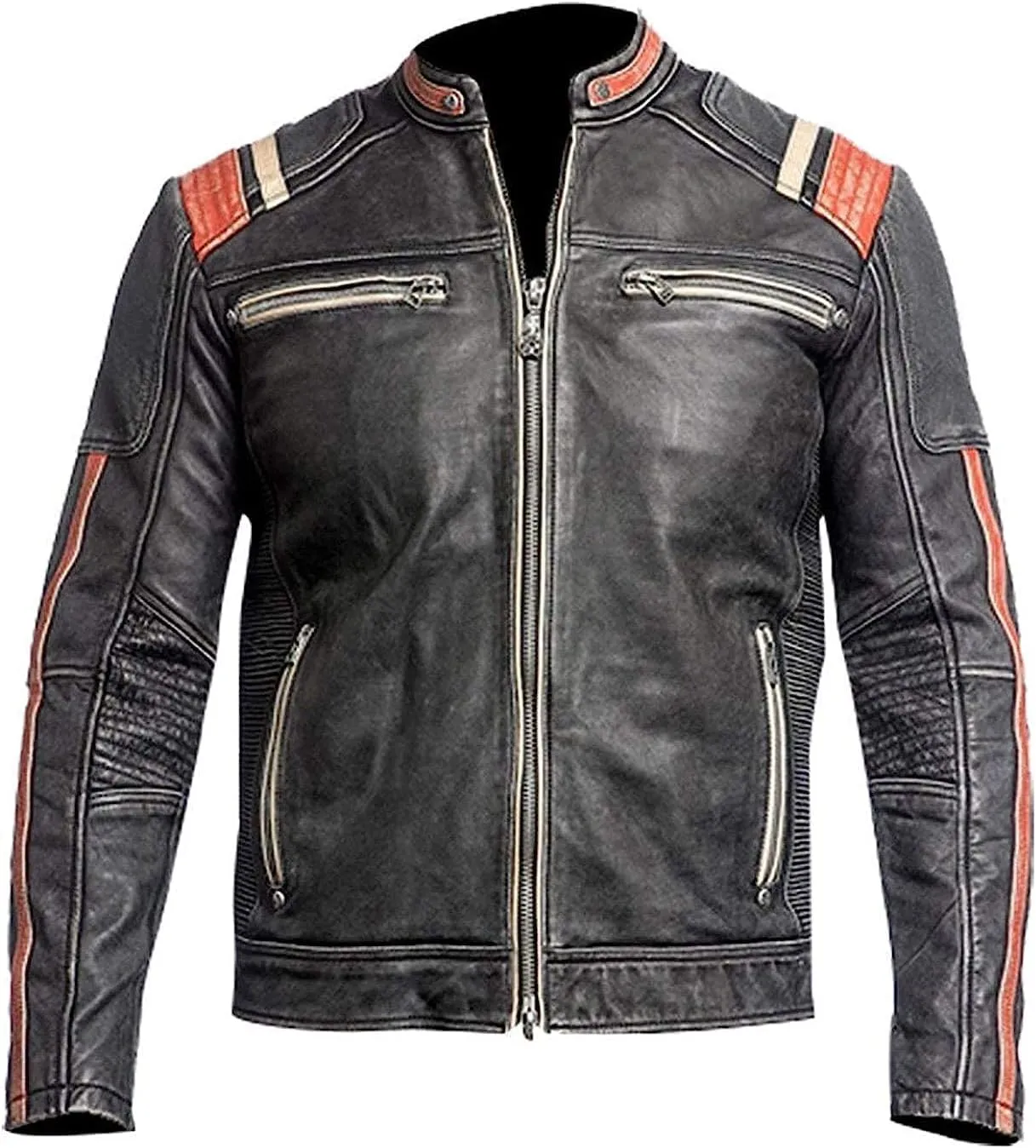 Men's Cafe Racer Jacket-Vintage Retro Biker Leather Jacket-Cafe Racer Motorcycle Jacket