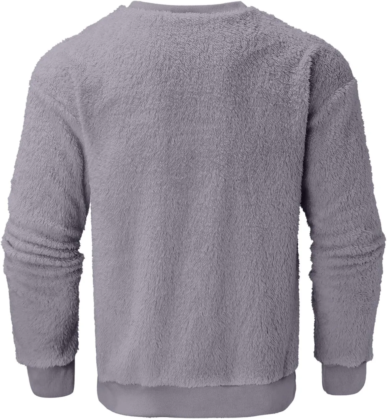 Mens Fuzzy Sherpa Sweatshirt Winter Fall Fleece Pullover Crewneck Solid Color Sweatshirts Loose Fit Plus Size Shirts