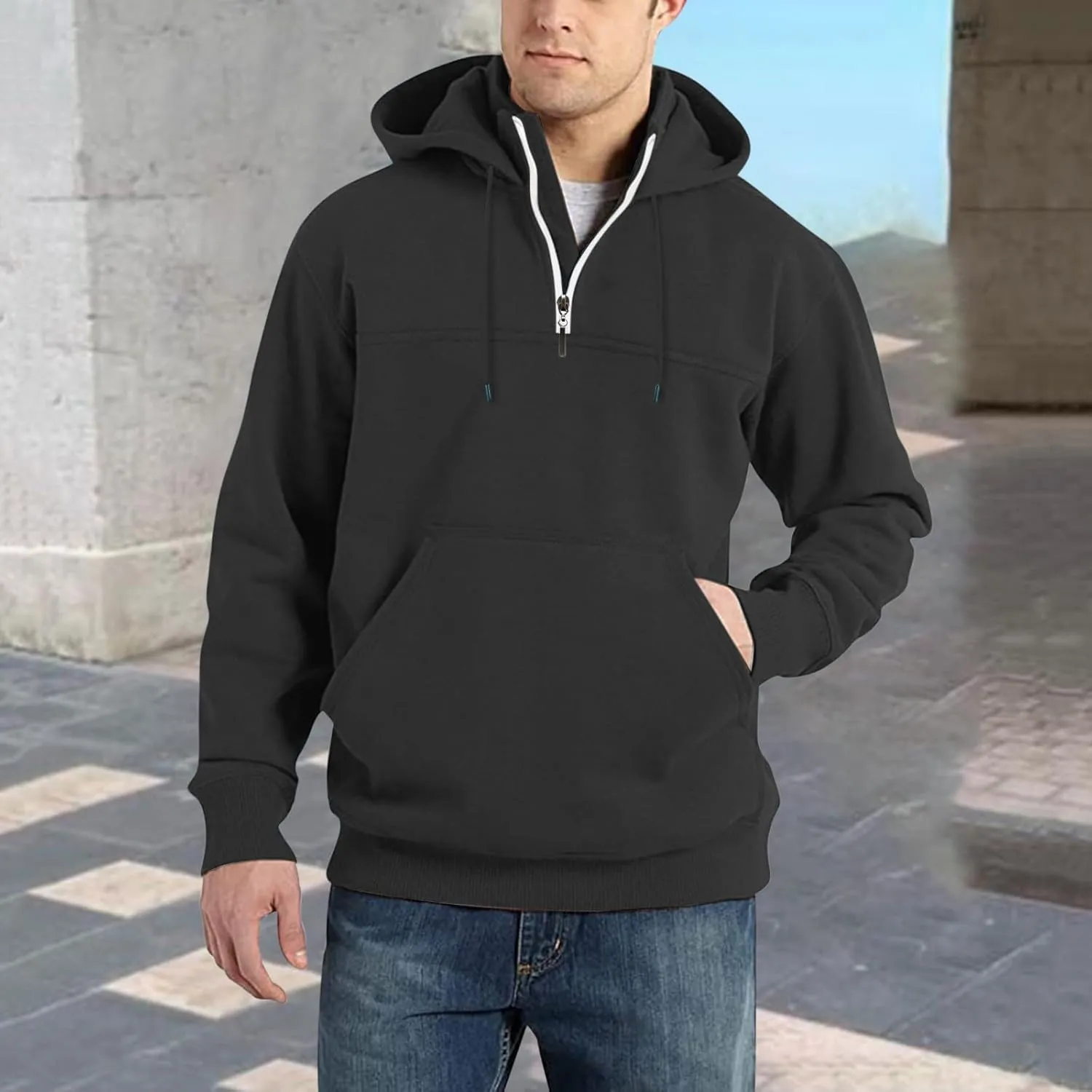 Mens Hoodies Pullover Vintage Fashion Work Long Sleeve Coat Soft Pullover Sweater Men's Winter Shirts with Pockets