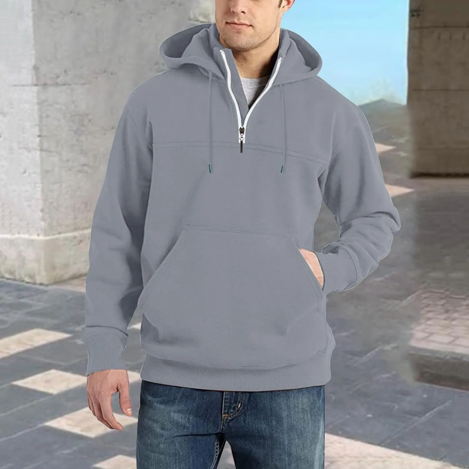 Mens Hoodies Pullover Vintage Fashion Work Long Sleeve Coat Soft Pullover Sweater Men's Winter Shirts with Pockets