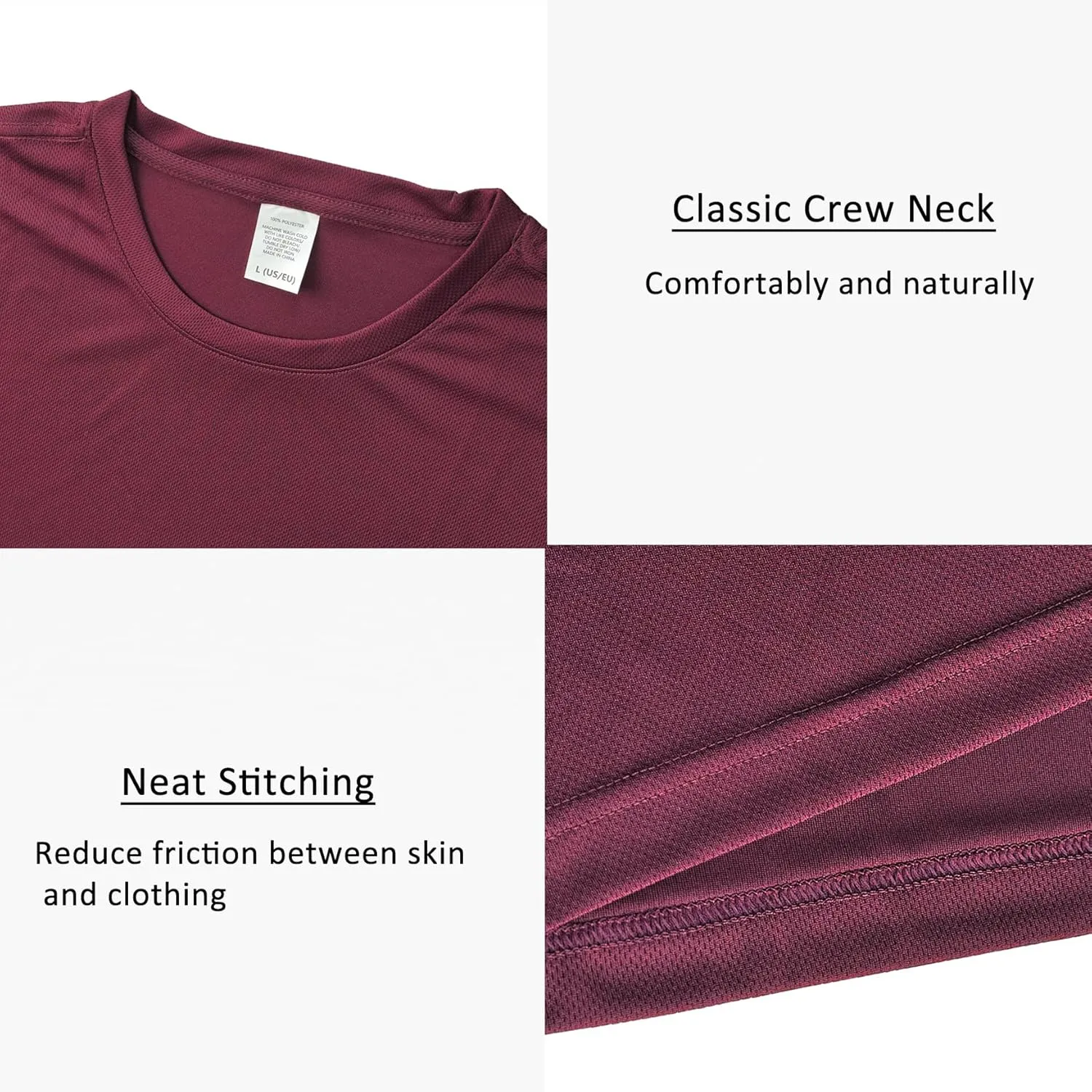 Mens Long Sleeve Quick Dry Workout Athletic T Shirt Running Moisture Wicking Classic Tee Shirts