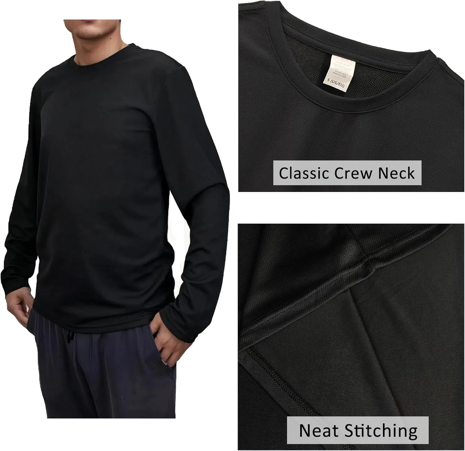 Mens Long Sleeve Quick Dry Workout Athletic T Shirt Running Moisture Wicking Classic Tee Shirts