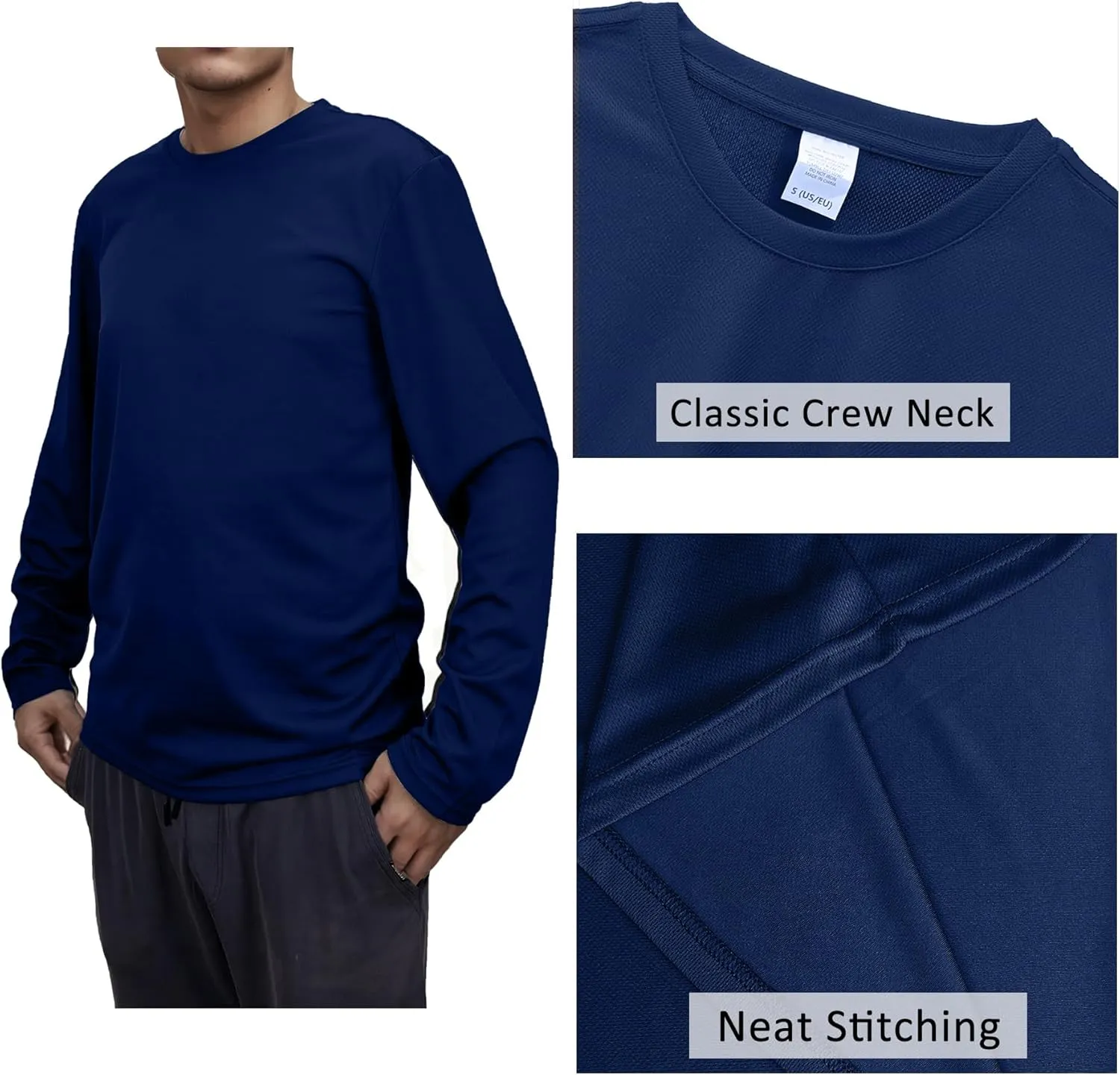 Mens Long Sleeve Quick Dry Workout Athletic T Shirt Running Moisture Wicking Classic Tee Shirts