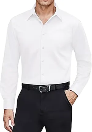Mens Non Iron Button Down Shirt Long Sleeve Classic Fit White Wrinkle Free Basic Business Casual Shirts