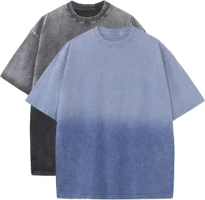 Men's Oversized Cotton t Shirt Gradient Washed Vintage Tee Casual Summer Short Sleeve Loose Fit Tops