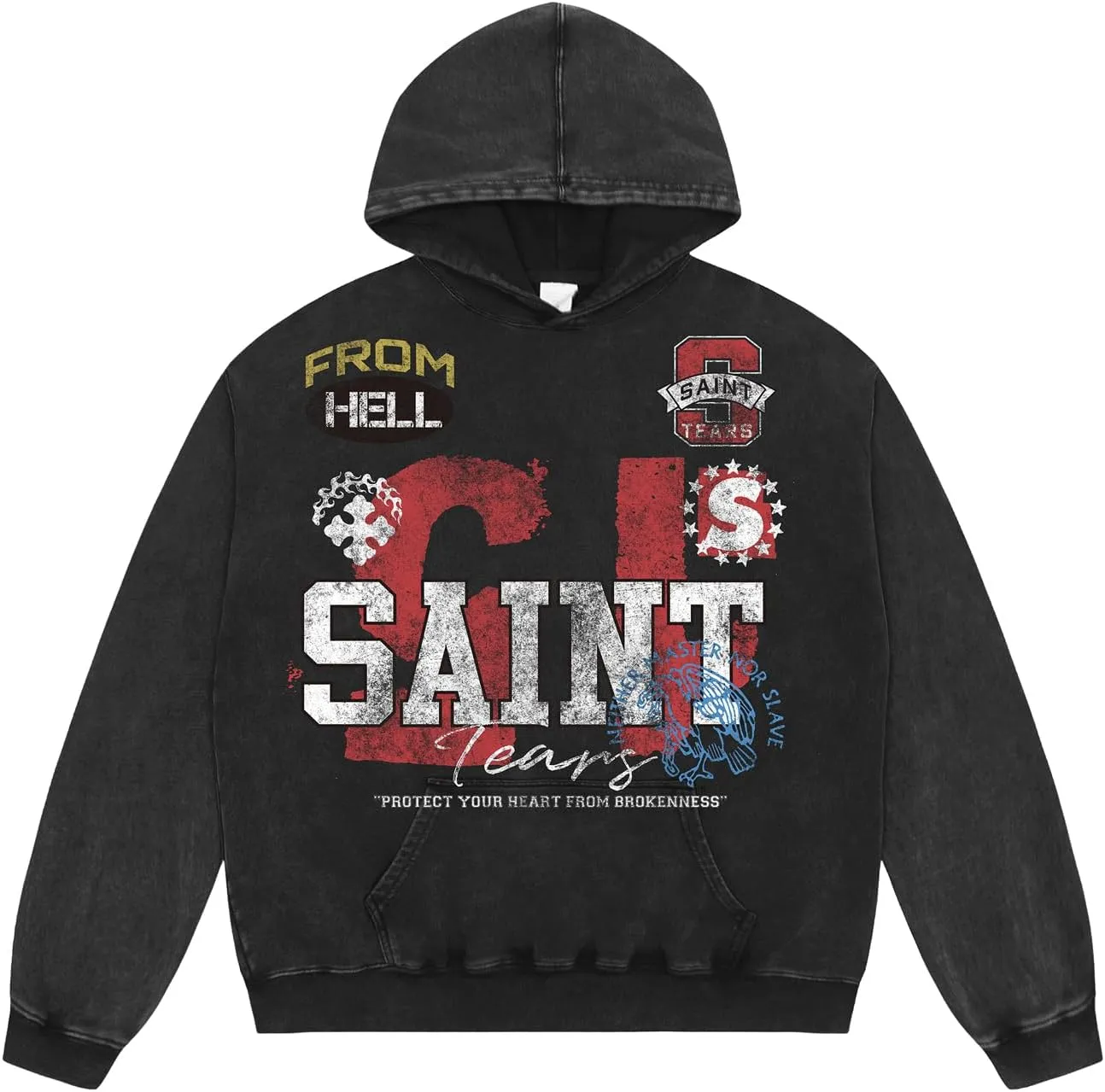 Mens Oversized Hoodies Acid Wash Hoodie Vintage Graphic Sweatshirts Casual Long Sleeves Cotton Hooded