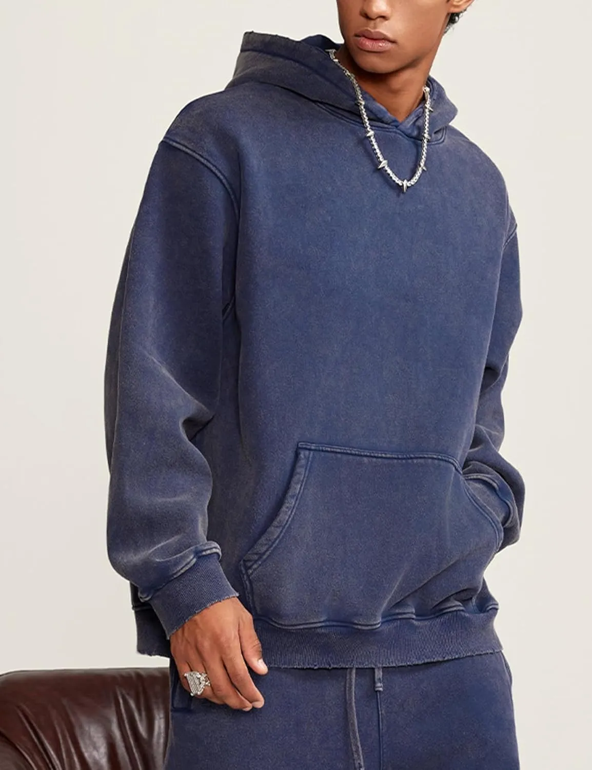 Mens Oversized Hoodies Vintage Cotton Heavyweight Fleece Pullover Baggy Acid Wash Hooded Sweatshirt Unisex Streetwear