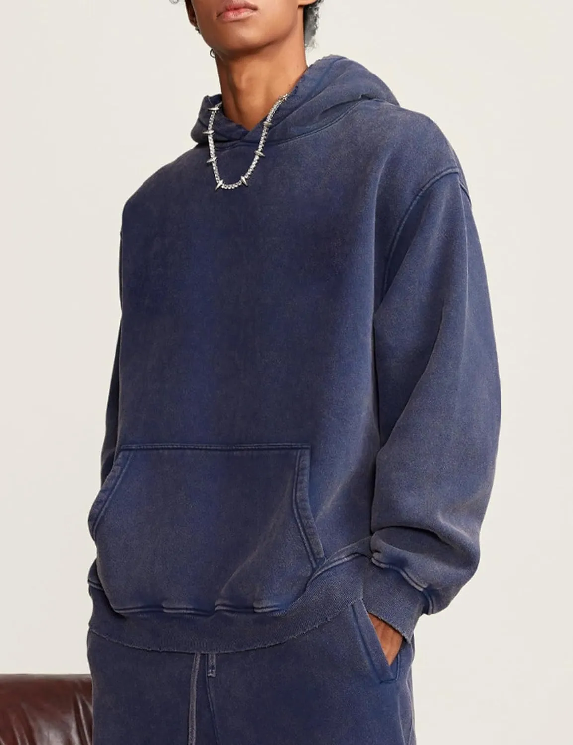 Mens Oversized Hoodies Vintage Cotton Heavyweight Fleece Pullover Baggy Acid Wash Hooded Sweatshirt Unisex Streetwear