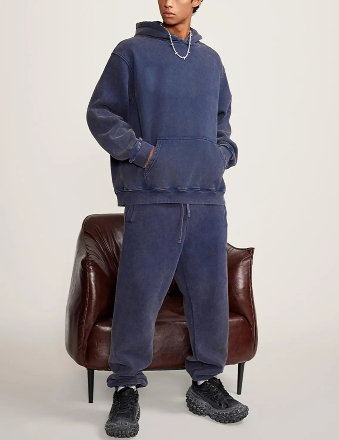 Mens Oversized Hoodies Vintage Cotton Heavyweight Fleece Pullover Baggy Acid Wash Hooded Sweatshirt Unisex Streetwear