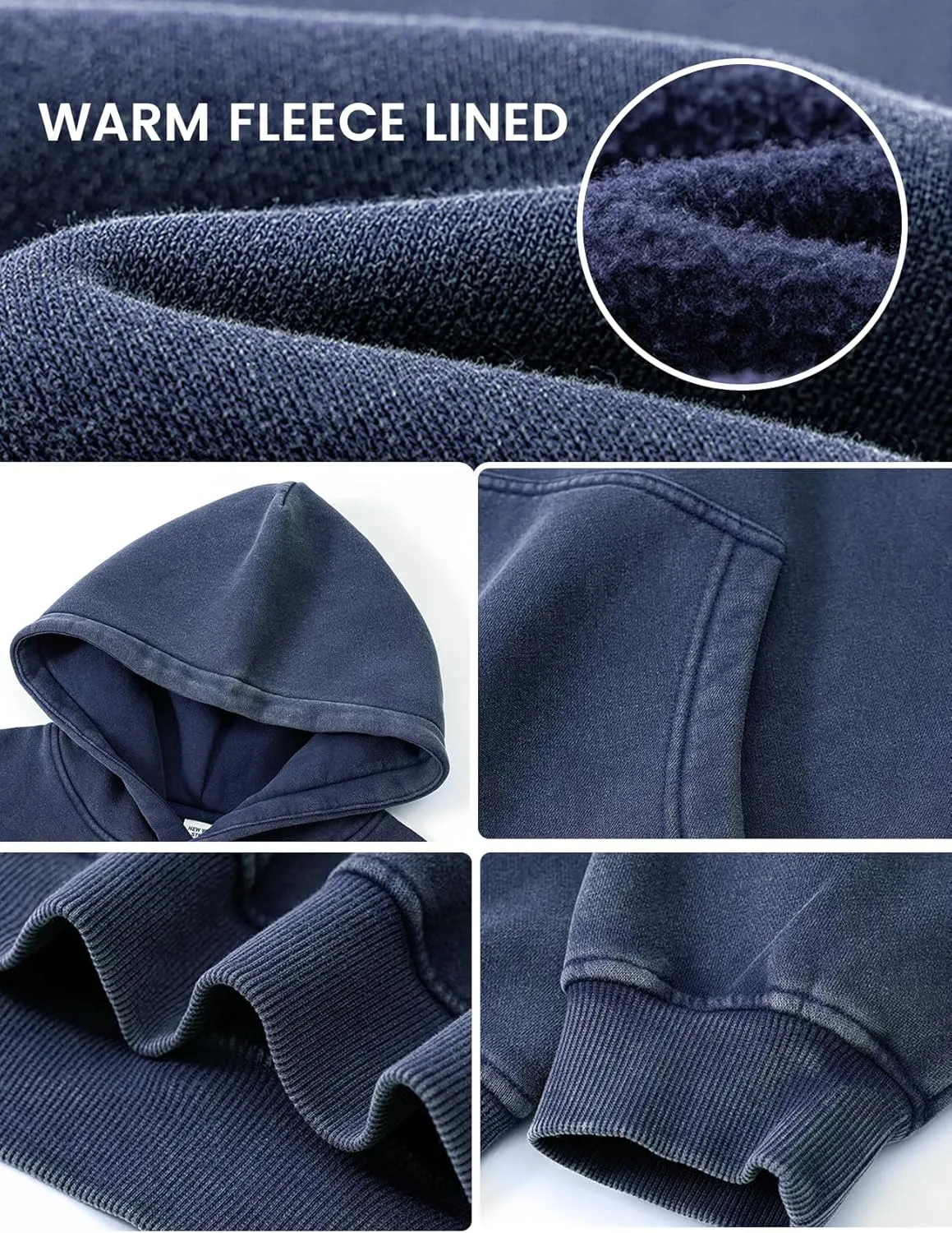 Mens Oversized Hoodies Vintage Cotton Heavyweight Fleece Pullover Baggy Acid Wash Hooded Sweatshirt Unisex Streetwear