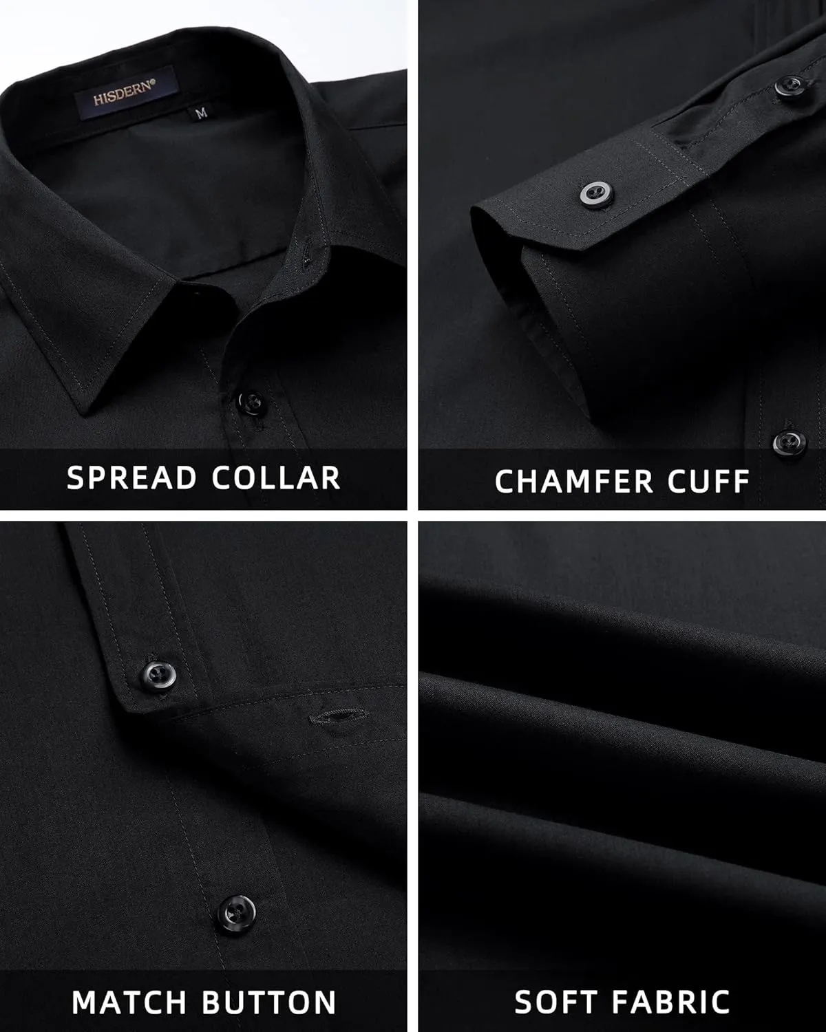 Men's Solid Long Sleeve Dress Shirt with Matching Tie and Handkerchief Set Classic Button Down Formal Business Shirts
