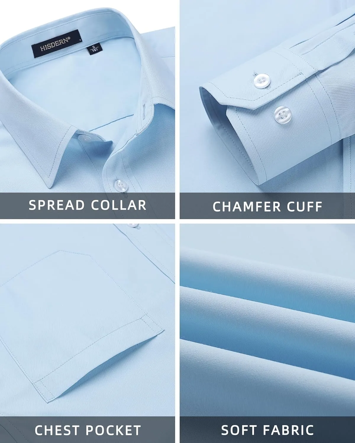 Men's Solid Long Sleeve Dress Shirt with Matching Tie and Handkerchief Set Classic Button Down Formal Business Shirts