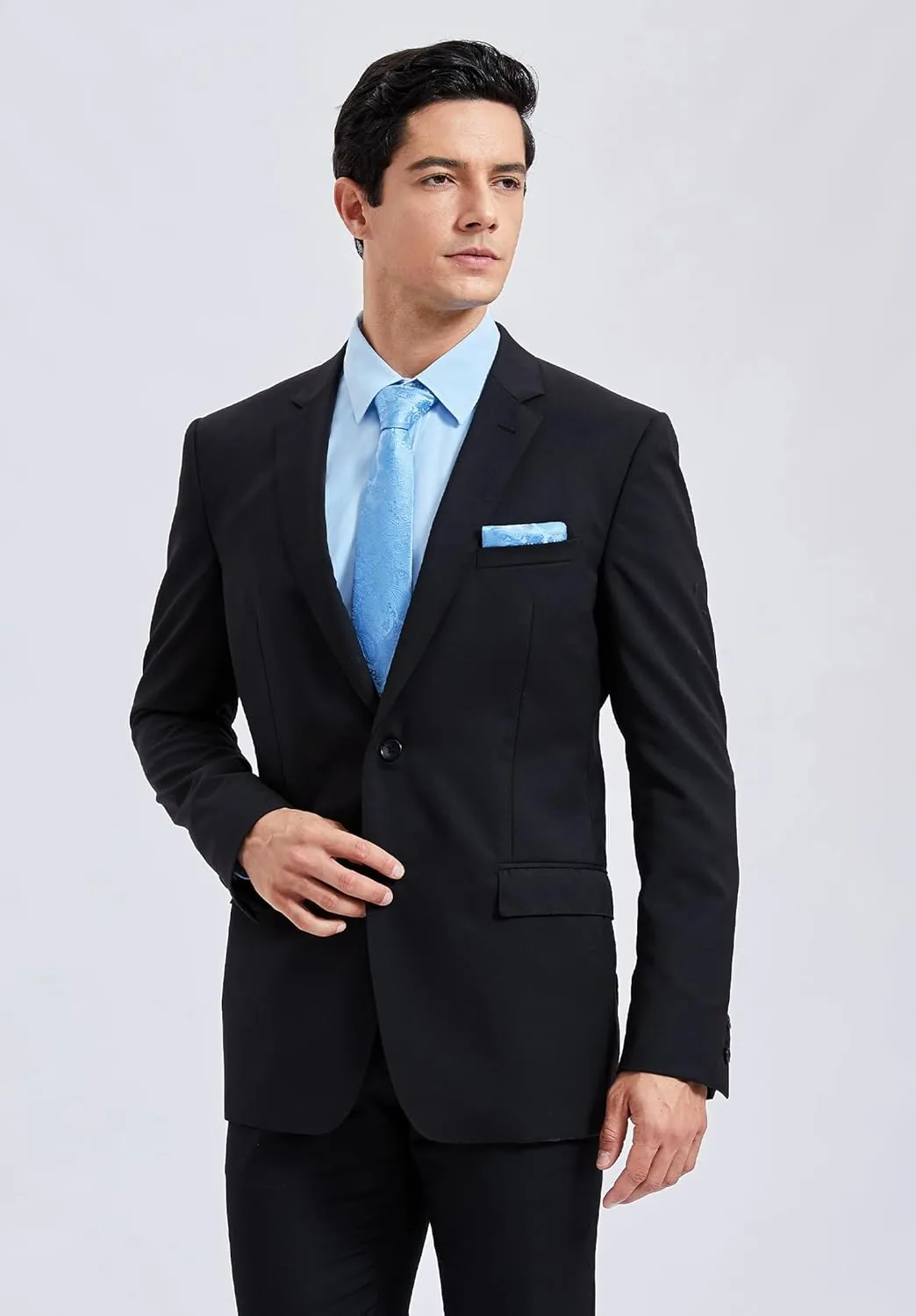 Men's Solid Long Sleeve Dress Shirt with Matching Tie and Handkerchief Set Classic Button Down Formal Business Shirts