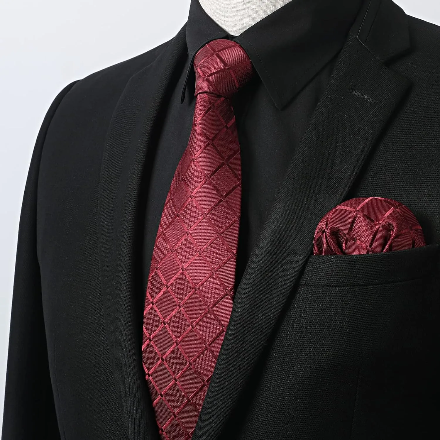 Men's Solid Long Sleeve Dress Shirt with Matching Tie and Handkerchief Set Classic Button Down Formal Business Shirts