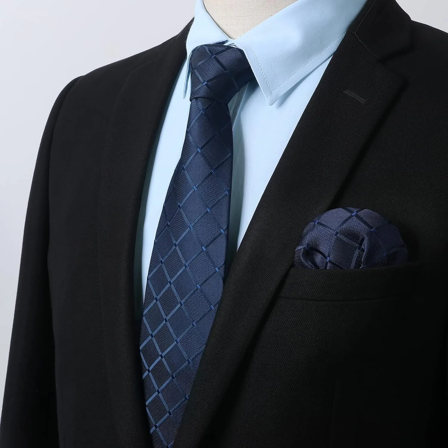 Men's Solid Long Sleeve Dress Shirt with Matching Tie and Handkerchief Set Classic Button Down Formal Business Shirts