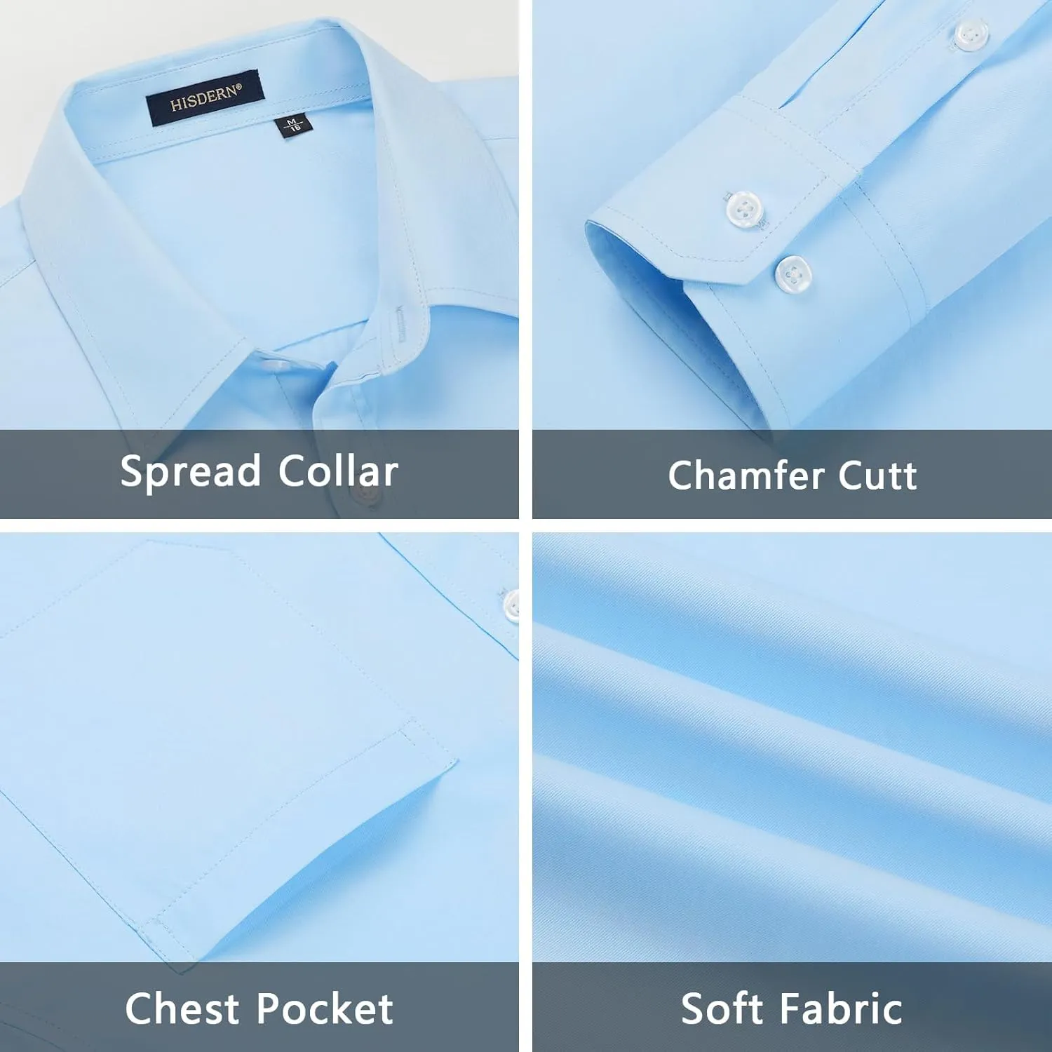 Men's Solid Long Sleeve Dress Shirt with Matching Tie and Handkerchief Set Classic Button Down Formal Business Shirts