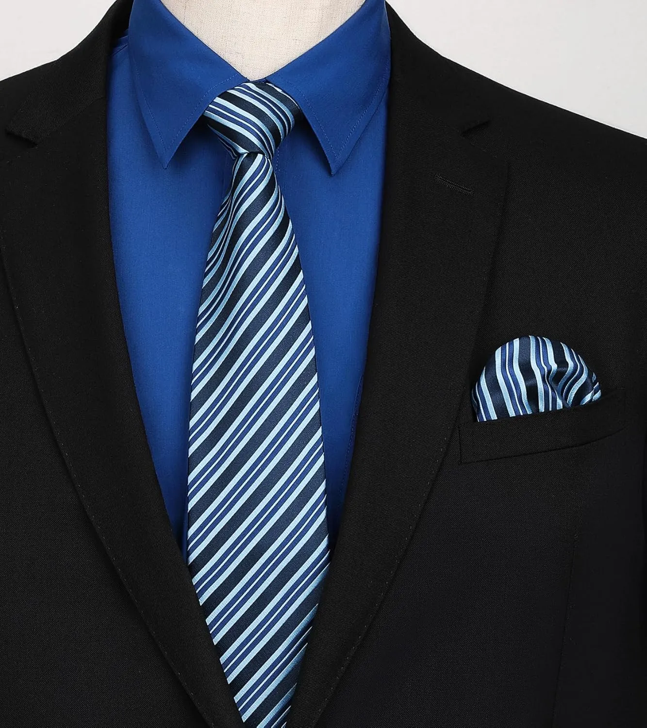 Men's Solid Long Sleeve Dress Shirt with Matching Tie and Handkerchief Set Classic Button Down Formal Business Shirts
