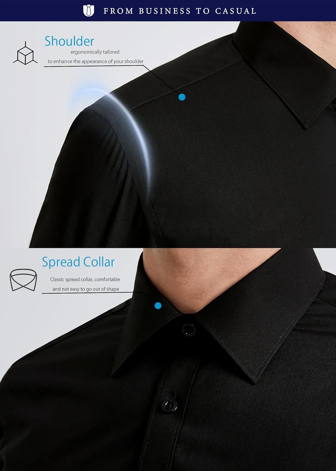 Men's Solid Long Sleeve Dress Shirt with Matching Tie and Handkerchief Set Classic Button Down Formal Business Shirts