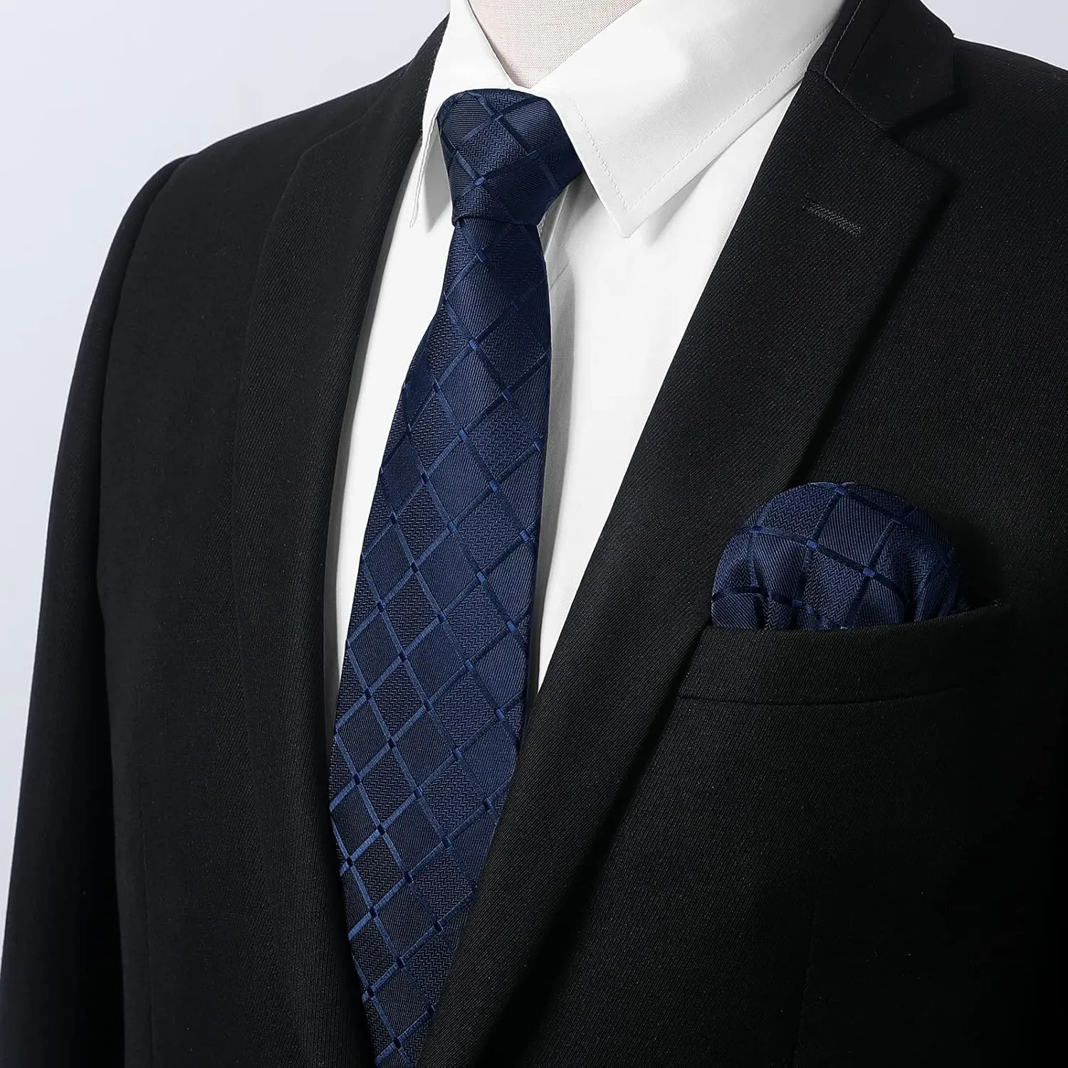 Men's Solid Long Sleeve Dress Shirt with Matching Tie and Handkerchief Set Classic Button Down Formal Business Shirts