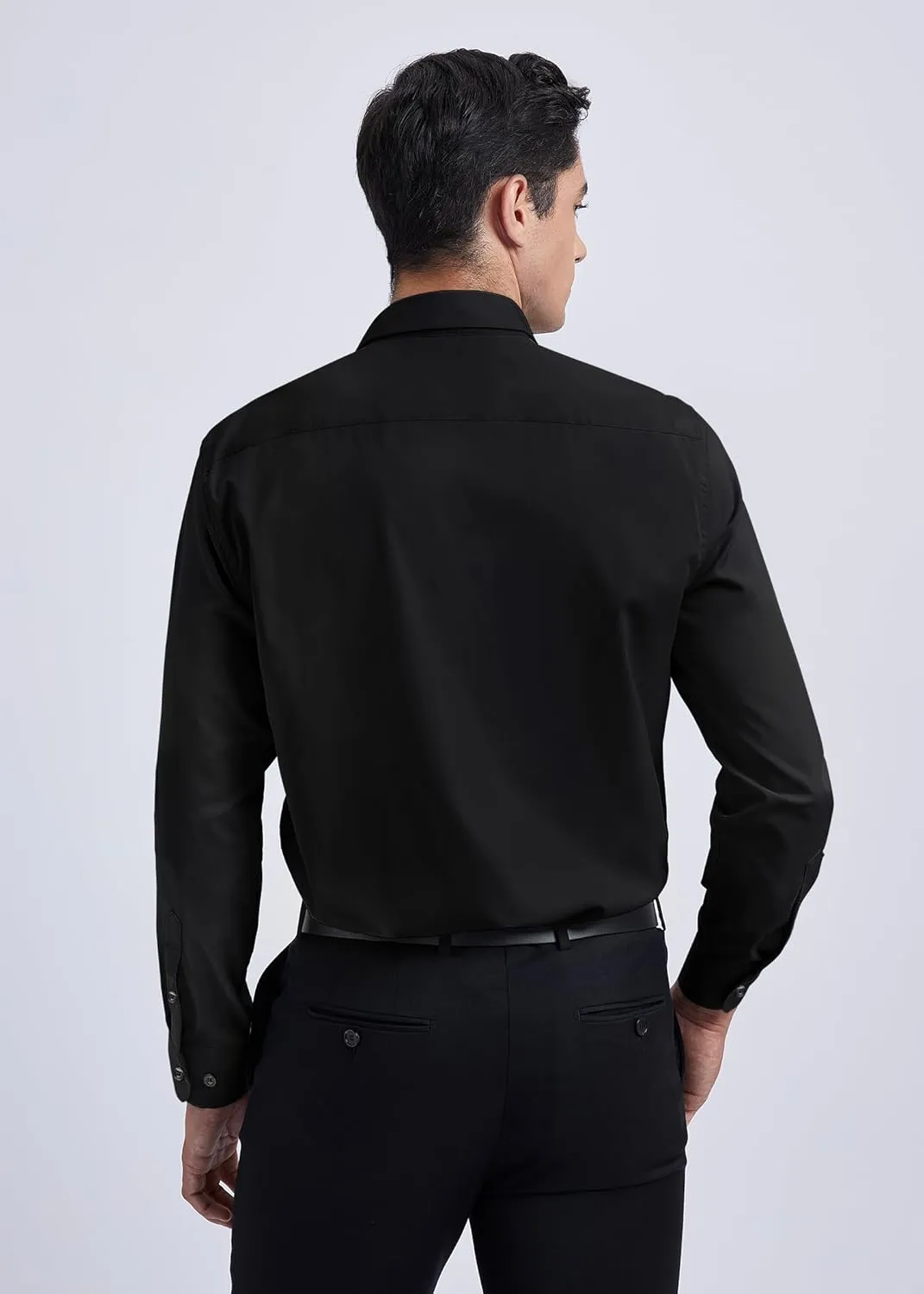 Men's Solid Long Sleeve Dress Shirt with Matching Tie and Handkerchief Set Classic Button Down Formal Business Shirts