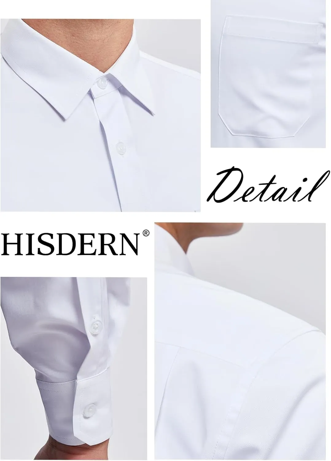 Men's Solid Long Sleeve Dress Shirt with Matching Tie and Handkerchief Set Classic Button Down Formal Business Shirts
