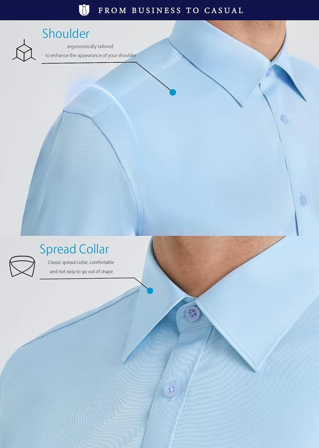 Men's Solid Long Sleeve Dress Shirt with Matching Tie and Handkerchief Set Classic Button Down Formal Business Shirts