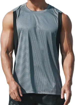 Mens Workout Muscle Tanks Gym Vest Fitness Jogging Sports Mesh Cool Tank Tops Quick-Dry T52T53