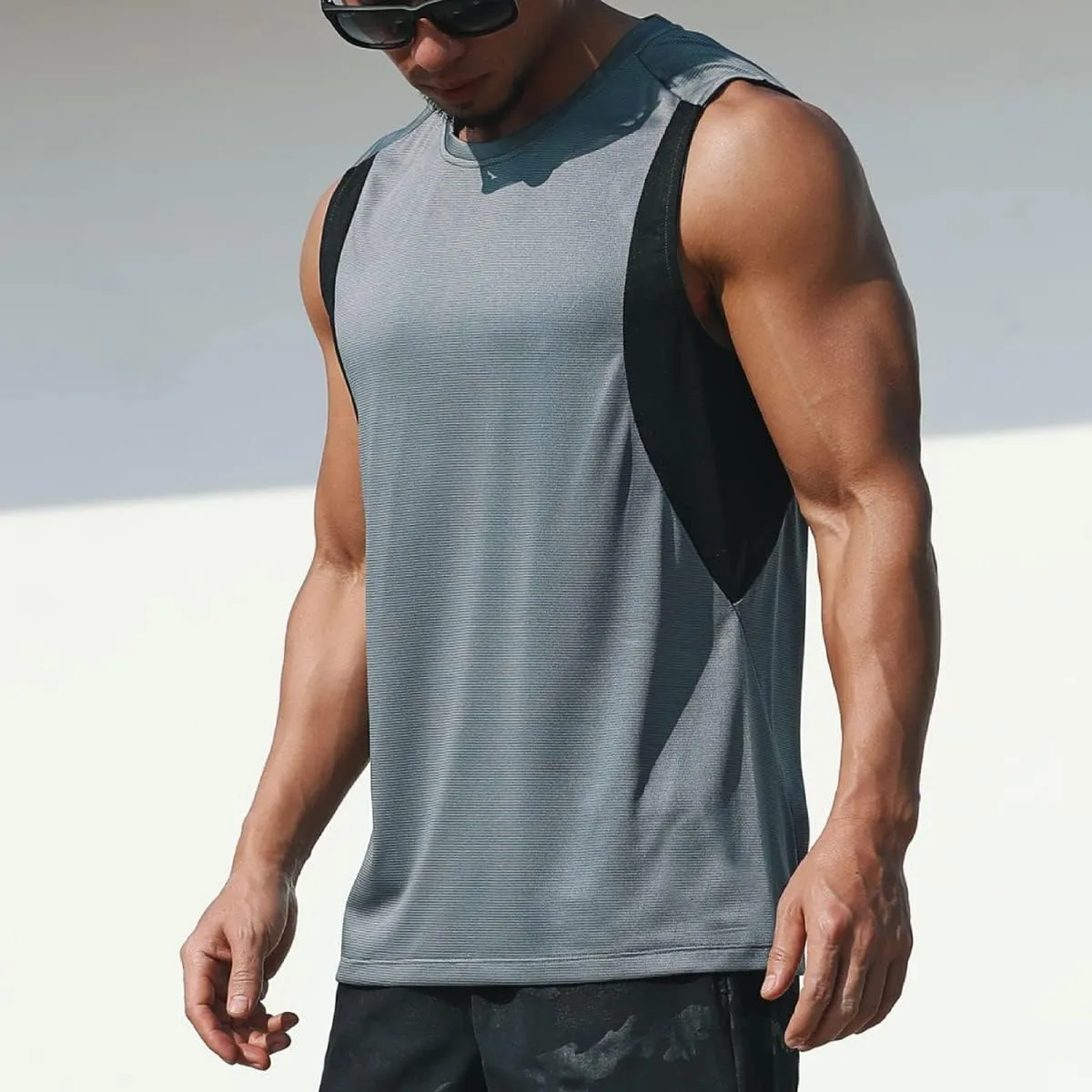 Mens Workout Muscle Tanks Gym Vest Fitness Jogging Sports Mesh Cool Tank Tops Quick-Dry T52T53