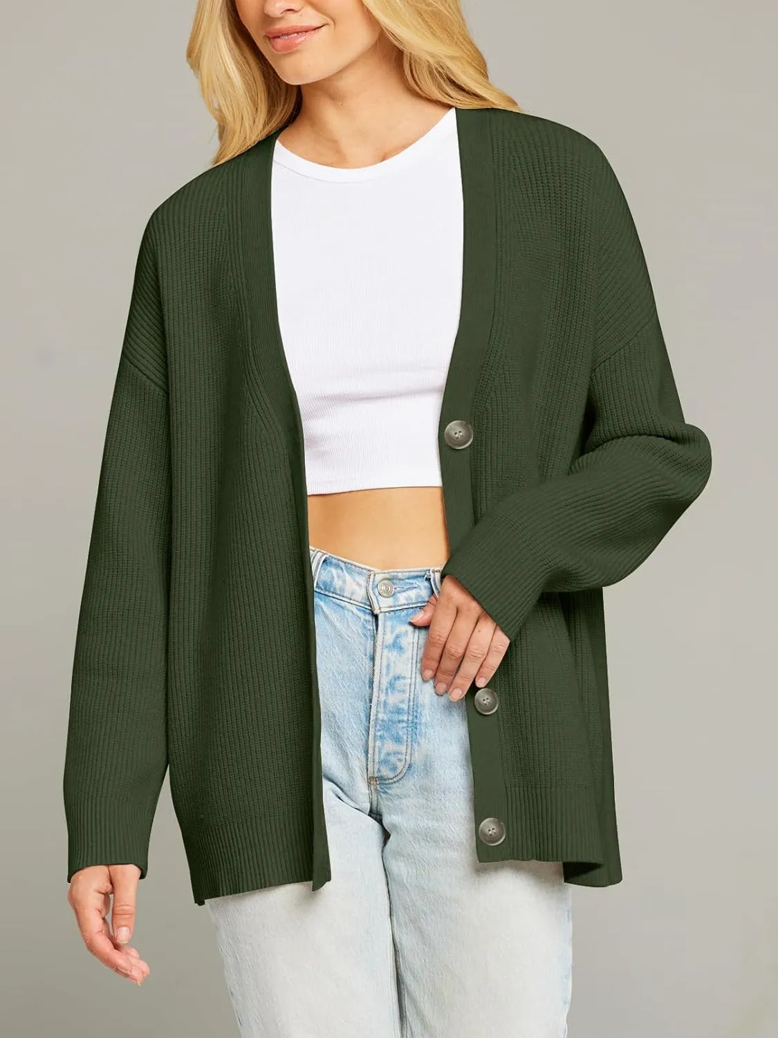 MEROKEETY Women's Cardigan Sweaters 2024 Fall Open Front Oversized Button V Neck Loose Soft Knit Outwear