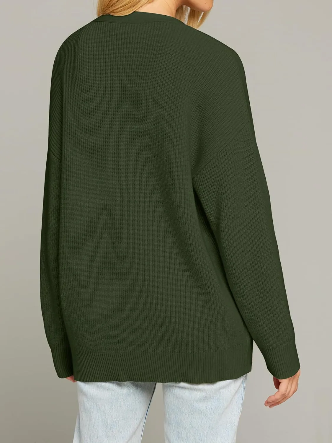 MEROKEETY Women's Cardigan Sweaters 2024 Fall Open Front Oversized Button V Neck Loose Soft Knit Outwear