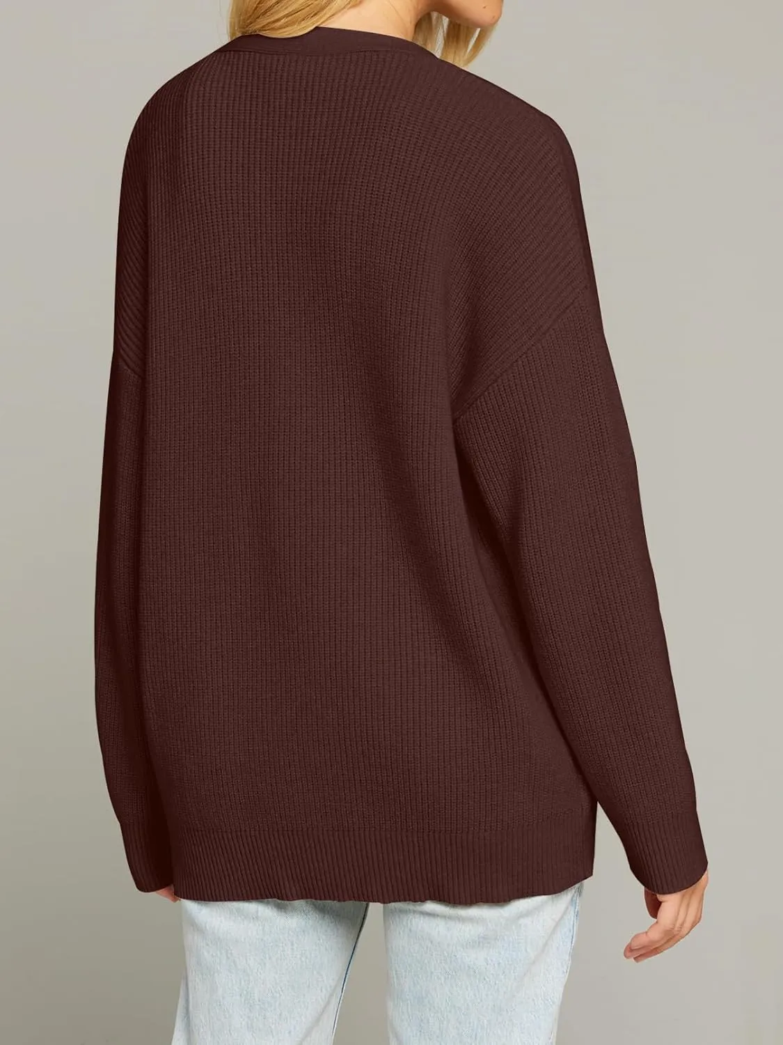 MEROKEETY Women's Cardigan Sweaters 2024 Fall Open Front Oversized Button V Neck Loose Soft Knit Outwear