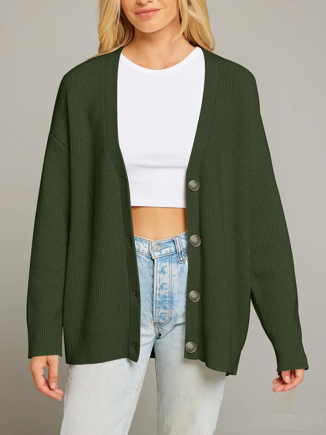 MEROKEETY Women's Cardigan Sweaters 2024 Fall Open Front Oversized Button V Neck Loose Soft Knit Outwear