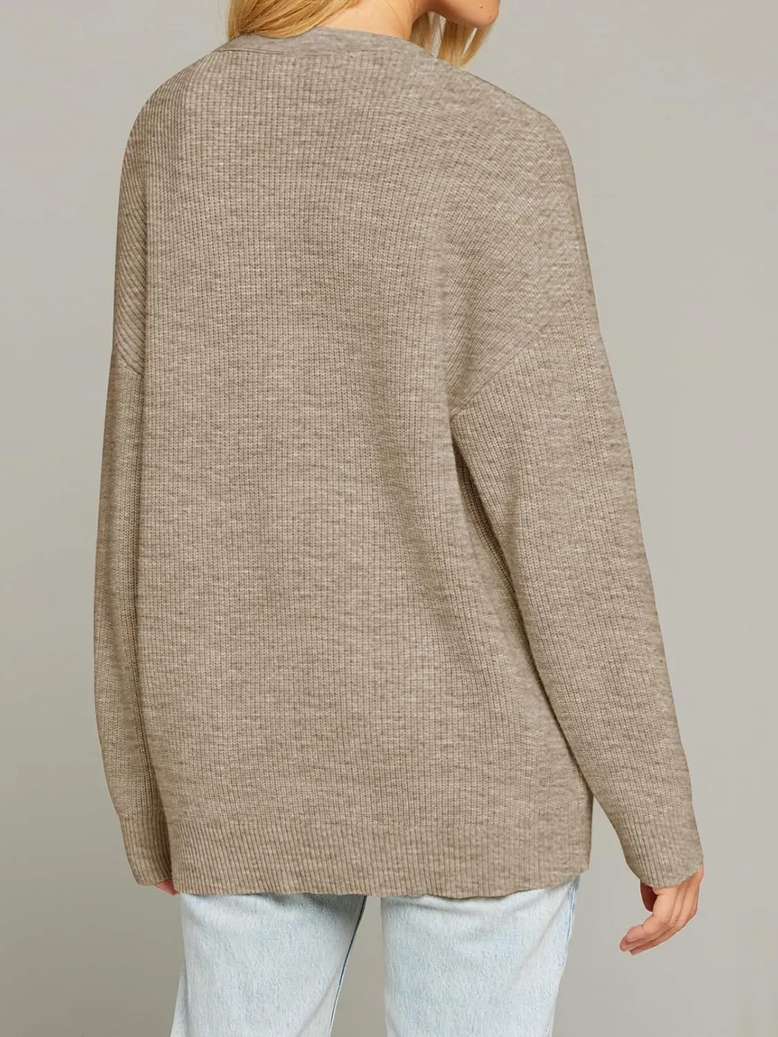 MEROKEETY Women's Cardigan Sweaters 2024 Fall Open Front Oversized Button V Neck Loose Soft Knit Outwear